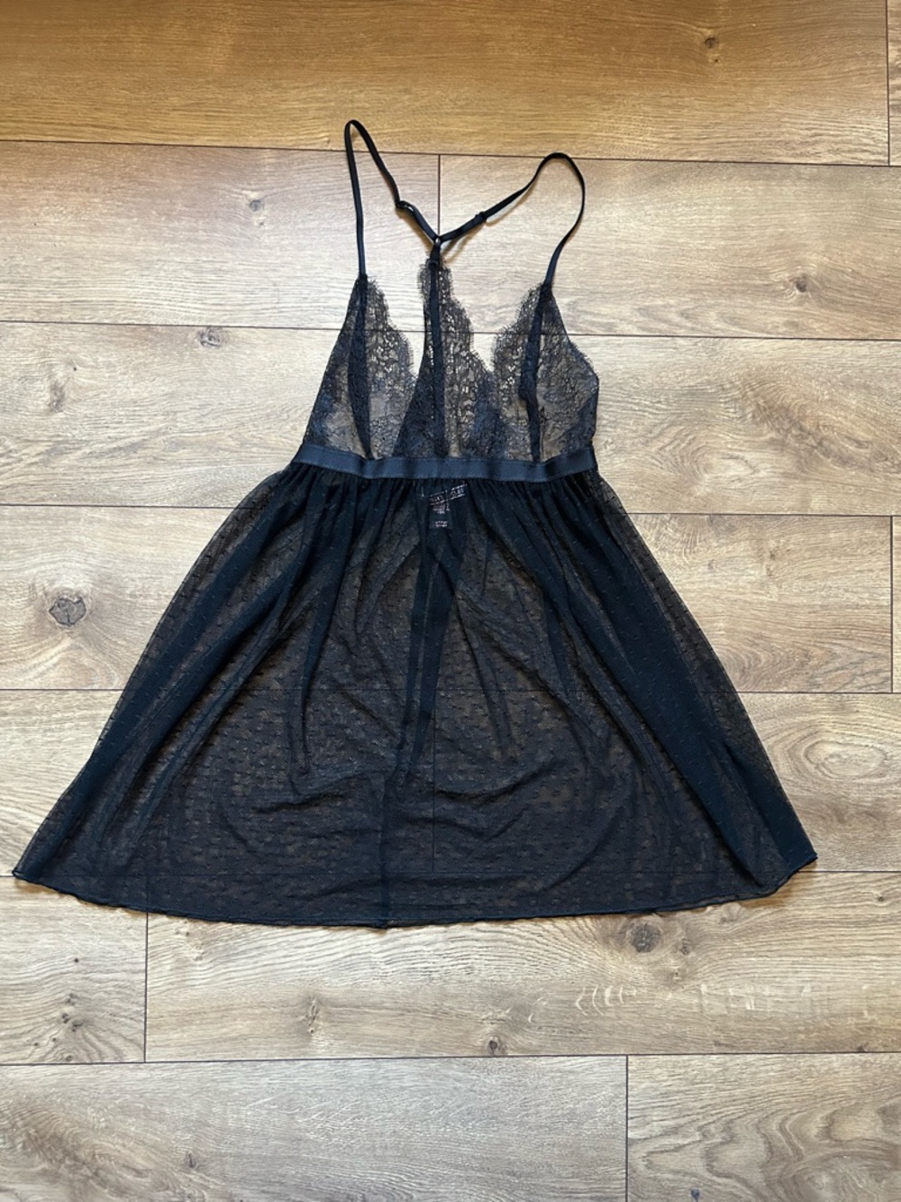 Victoria's Secret Black Lace & Sheer Mesh Babydoll Slip